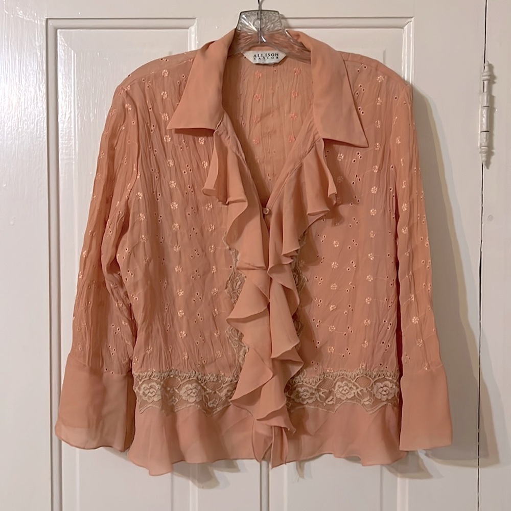 Allison Taylor Peach Ruffle Eyelet Blouse